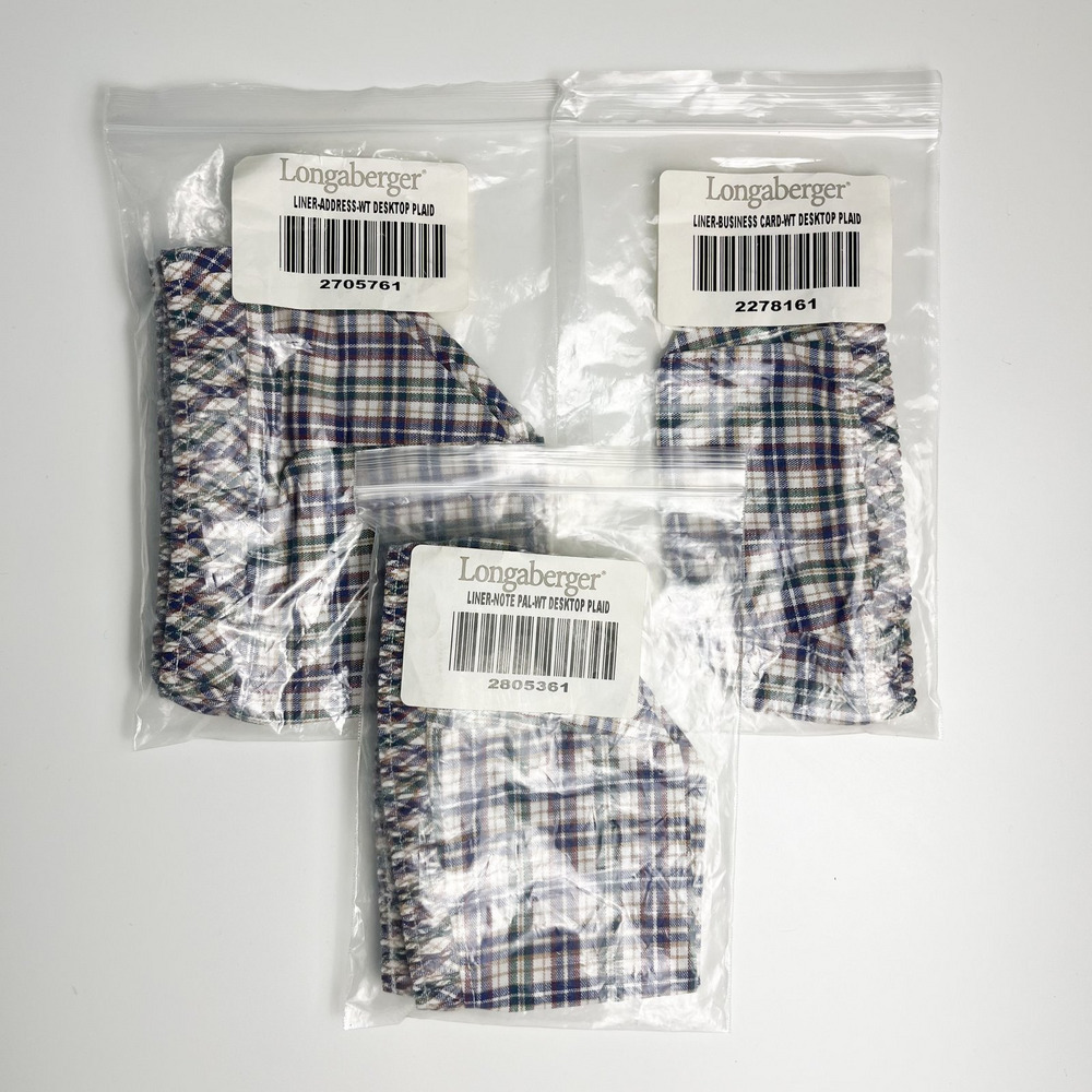 Longaberger Woven Traditions Desktop‎ Plaid Fabric Basket Liners Set of 3